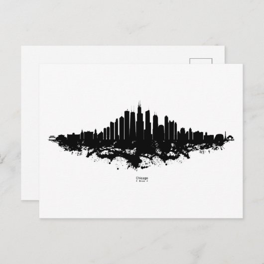 シカゴシティスカイライン水彩黒白 シーズンポストカード (正面/裏面)