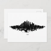 シカゴシティスカイライン水彩黒白 ポストカード (正面/裏面)