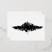 シカゴシティスカイライン水彩黒白 箔シーズンポストカード (正面/裏面)