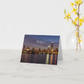 シカゴシティスケープ夜サンキューカード カード (黄色い花)