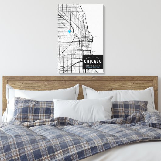 シカゴシティーの地図+自分の場所をマーク キャンバスプリント (インサイチュ (寝室))
