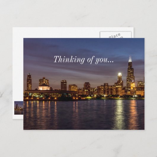 シカゴシティー考えるスケープの夜のはがき ポストカード (正面/裏面)