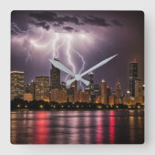シカゴシティ超高層ビルズ稲妻 スクエア壁時計 (正面)