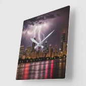 シカゴシティ超高層ビルズ稲妻 スクエア壁時計 (傾斜)