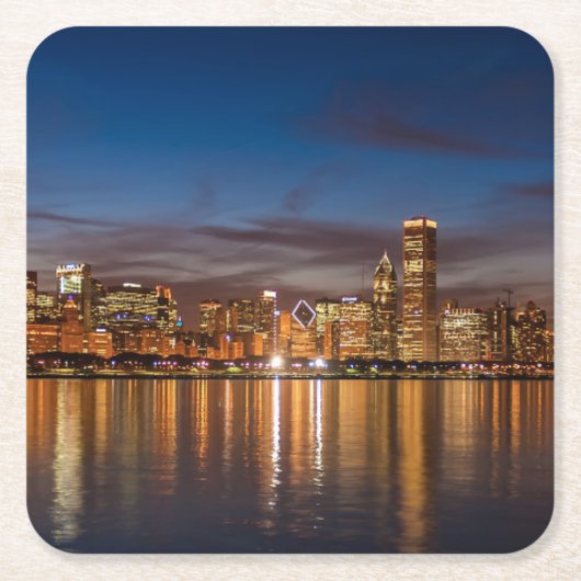 シカゴスカイラインアットナイト スクエアペーパーコースター (正面)
