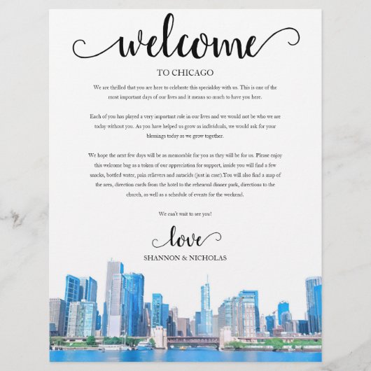 シカゴスカイラインウィークエンドウェルカム旅程 (正面)