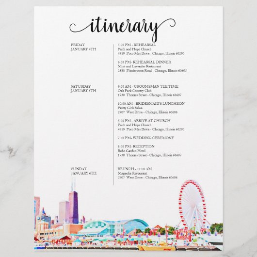 シカゴスカイラインウィークエンドウェルカム旅程 (裏面)