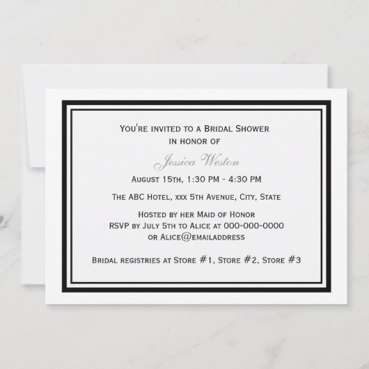 シカゴスカイラインエッチングフレーム#2 Hブライダルシャワー 招待状 (裏面)