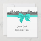シカゴスカイラインエッチングBWアクアSQ卒業パーティー 招待状 (正面)