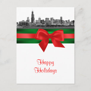 シカゴスカイラインエッチングBWクリスマスホリデー2 シーズンポストカード