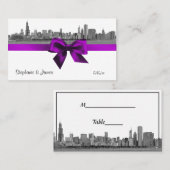 シカゴスカイラインエッチングBWバイオレットエスコートカード プレイスカード (正面/裏面)