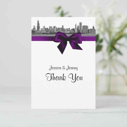 シカゴスカイラインエッチングBWパープルありがとう サンキューカード (スタンド正面)