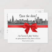 シカゴスカイラインエッチングBWレッド日付を保存 案内ポストカード (正面/裏面)