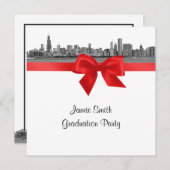 シカゴスカイラインエッチングBWレッドSQ卒業パーティー 招待状 (正面/裏面)