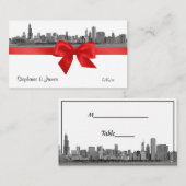 シカゴスカイラインエッチングBW赤エスコートカード プレイスカード (正面/裏面)