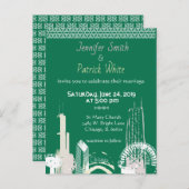 シカゴスカイライングリーンとパステル結婚ズ インビテーションポストカード (正面/裏面)