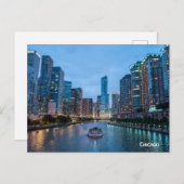 シカゴスカイラインサンセットリバー シーズンポストカード (正面/裏面)