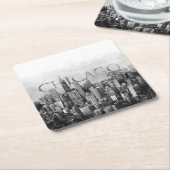 シカゴスカイラインスケッチ スクエアペーパーコースター (アングル)