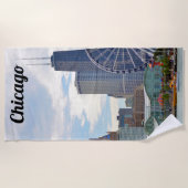 シカゴスカイラインネイビーピア&ハンコック ビーチタオル (正面)