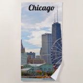 シカゴスカイラインネイビーピア&ハンコック ビーチタオル (正面)