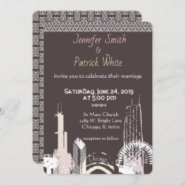 シカゴスカイラインネービーブルーレエレガントース 招待状