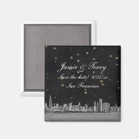 シカゴスカイラインブラック金ゴールドスターセーブザ日付 マグネット (正面/裏面)