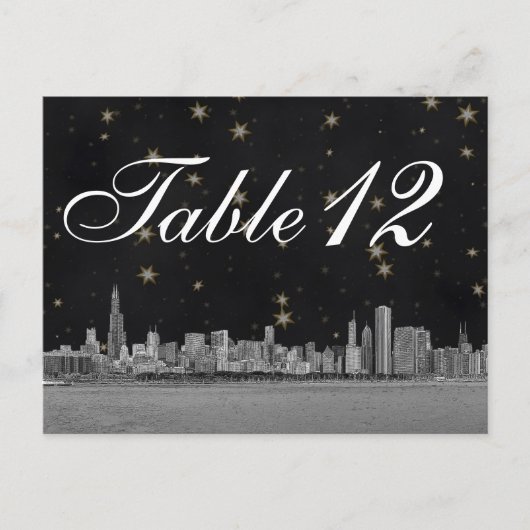 シカゴスカイラインブラック金ゴールドスターテーブル番号 ポストカード (正面)