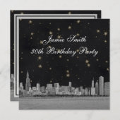 シカゴスカイラインブラック金ゴールドスターバースデーパーティー 招待状 (正面/裏面)