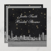 シカゴスカイラインブラック金ゴールドスターブライダルシャワー 招待状 (正面/裏面)