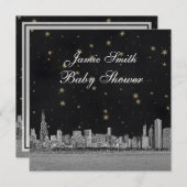 シカゴスカイラインブラック金ゴールドスターベビーシャワー 招待状 (正面/裏面)