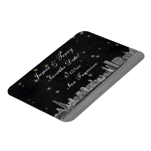 シカゴスカイラインブラック金ゴールドスター日付の保存 マグネット (左側)