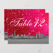 シカゴスカイラインホットピンク赤いハートテーブル番号 ポストカード (正面/裏面)