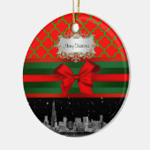 シカゴスカイラインレッドグリーンクローバークリスマス セラミックオーナメント (左)