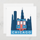 シカゴスカイラインヴィンテージ旅行グリーティングカード (正面/裏面)
