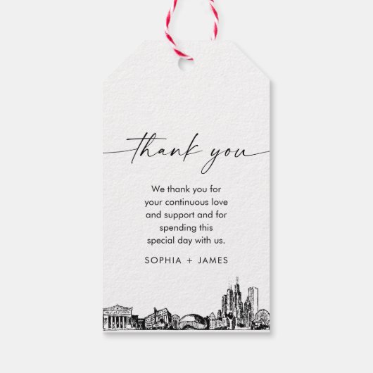 シカゴスカイライン結婚ズありがとうメッセージカード ギフトタグ (裏面)