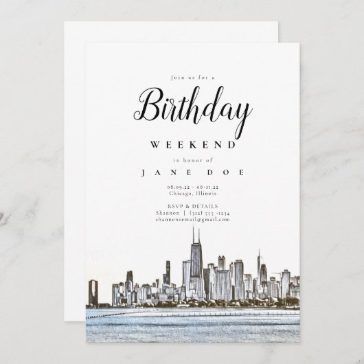 シカゴスカイライン誕生日週末招待状 招待状 (正面/裏面)