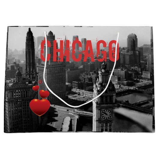 シカゴスカイライン1930の上から写真 ラージペーパーバッグ (正面)