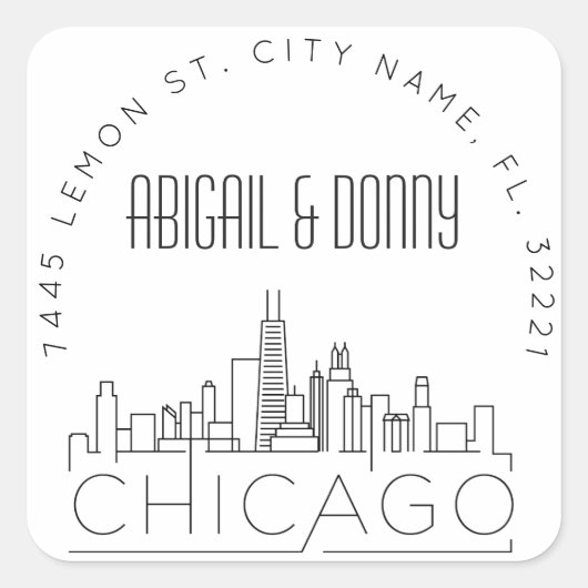 シカゴスカイライン |事前にアドレス指定された封筒用シール スクエアシール (正面)