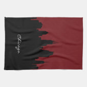 シカゴスカイライン |濃い赤 キッチンタオル (横)