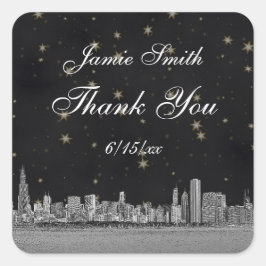 シカゴスカイライン#2ブラック金ゴールドスターサンキュー スクエアシール