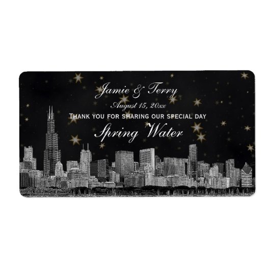 シカゴスカイライン#2ブラック金ゴールドスターHウォーターボトル ラベル (正面)