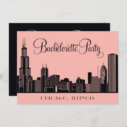 シカゴスカイラ結婚インのバチェロレッテ赤面 招待状 (正面/裏面)