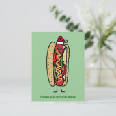 シカゴスタイルホットドッグクリスマスサンタハット シーズンポストカード (スタンド正面)