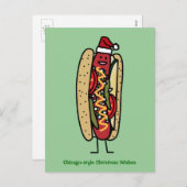 シカゴスタイルホットドッグクリスマスサンタハット シーズンポストカード (正面/裏面)