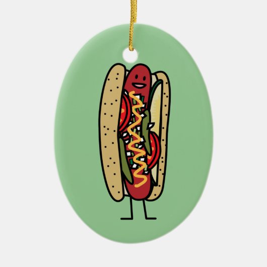 シカゴスタイルホットドッグホットレッドポピーパンマスタード セラミックオーナメント (正面)