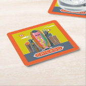 シカゴスタイルホットドッグ スクエアペーパーコースター (アングル)