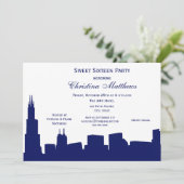 シカゴネイビースカイラインシルエットスウィート16パーティー 招待状 (スタンド正面)