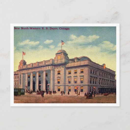 シカゴノースウェスタン・レール・ロード・デポ1910sビュー ポストカード (正面)