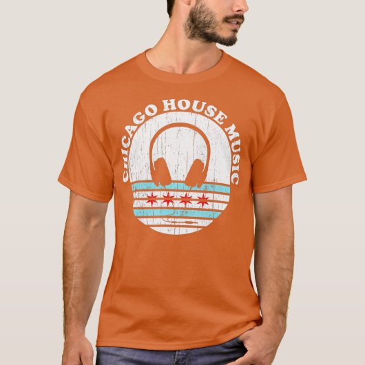 シカゴハウスミュージック – ヴィンテージサンセットDJ Tシャツ (正面)