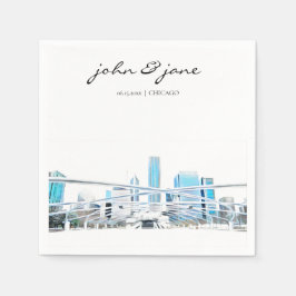シカゴパーソナライズされたスカイラインカクテルナプキンス スタンダードカクテルナプキン